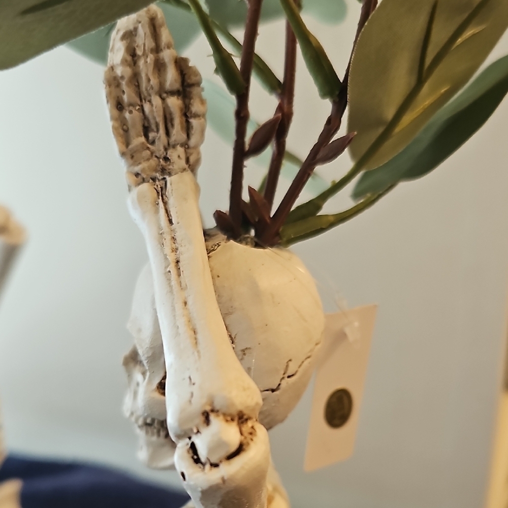 New Two 12" Ceramic Yoga Skeletons with Greenery  Halloween Decor Holiday - Picture 15 of 16